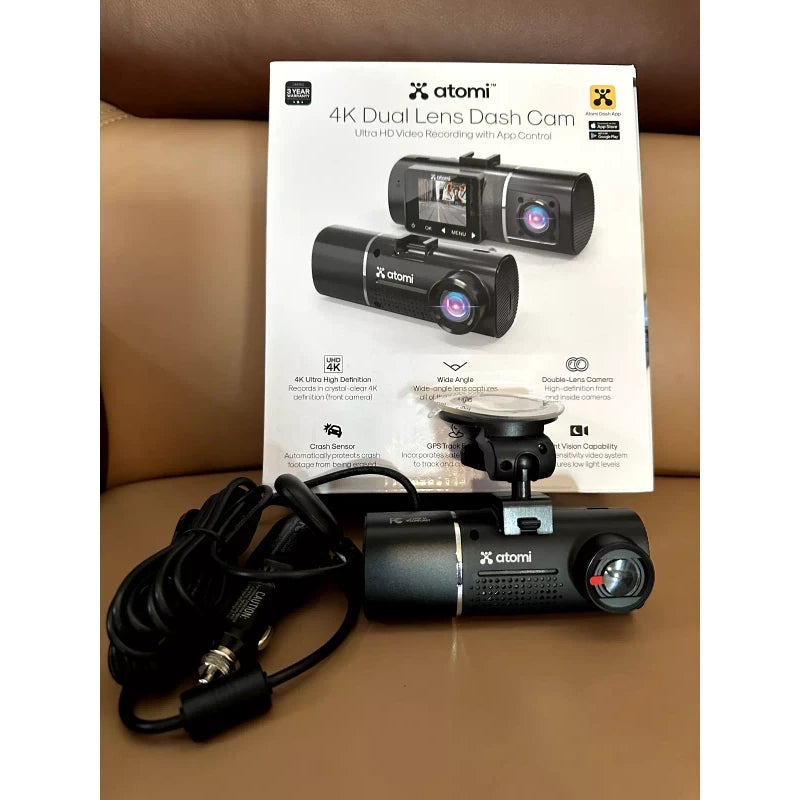 ATOMI 4K Dual Lens Dash Cam Brand New Sealed Auto Car Dashcam W/32GB Card