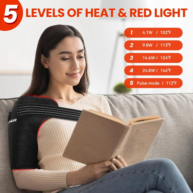 Viconor Red Light & Infrared LED Shoulder Wrap – Heated Comfort Pad with Adjustable Light & Heat Settings – USB & Plug-In, Left or Right Shoulder