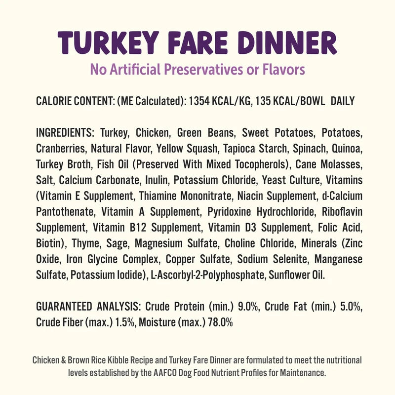 BARK BOWLS Travel-Ready Dog Food, Chicken Pot Pie Dinner, Turkey Fare Dinner & Homestyle Beef Dinner Variety Pack - 7.5 oz Tray (6 Count), Made in The USA