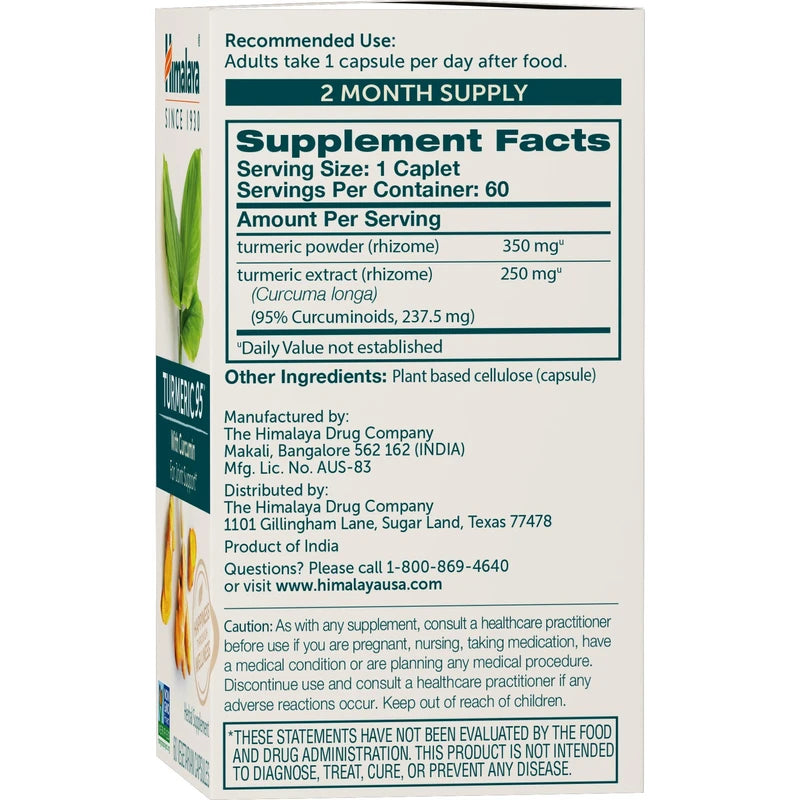 Himalaya Himalaya Turmeric 95 Supplement with Curcumin/Curcuminoids, Joint and Muscle Support, Optimum Flexibility and Mobility, 600 mg, Non-GMO, Vegan, Gluten Free, 60 Capsules, 60 Day Supply