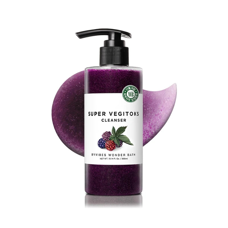 WONDER BATH Super Vegitoks Gel Foam Deep Cleanser for Sensitive Skin [Purple], 10.14Fl.Oz | Makeup Remover, Korean Skincare, Makeup & Dead Skin Removal, Hydrating & Brightening