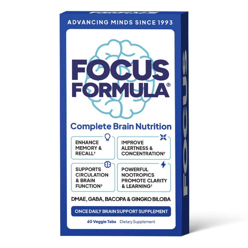Focus Formula Nootropic Brain Supplement, Focus Capsules for Concentration, Supports Energy, Brain Booster with GABA, DMAE, and BACOPA, Memory Support Supplement, Cognitive Support, 60 Veggie Tablets