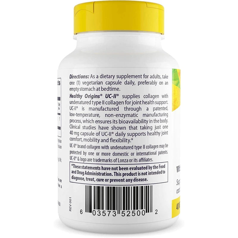 Healthy Origins UC-II, 40 mg - Premium Collagen Supplement for Joint Health, Mobility & Flexibility - Undenatured Type II Collagen - Gluten-Free & Non-GMO Supplement - 60 Veggie Caps