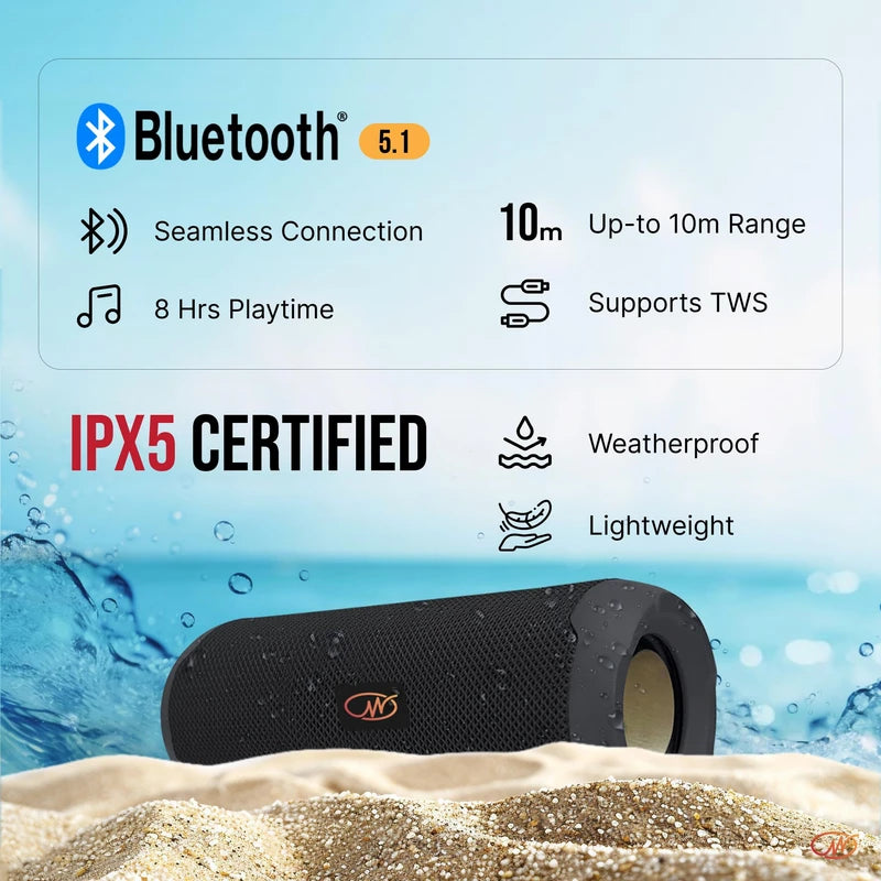 WallaSound Bluetooth Speaker & FM Radio - IPX5 Waterproof Portable Wireless Speaker with BT 5.1, Stereo Sound, Micro SD Card MP3 Player, TWS Pairing & Built-in Mic for Home, Outdoors, Travel