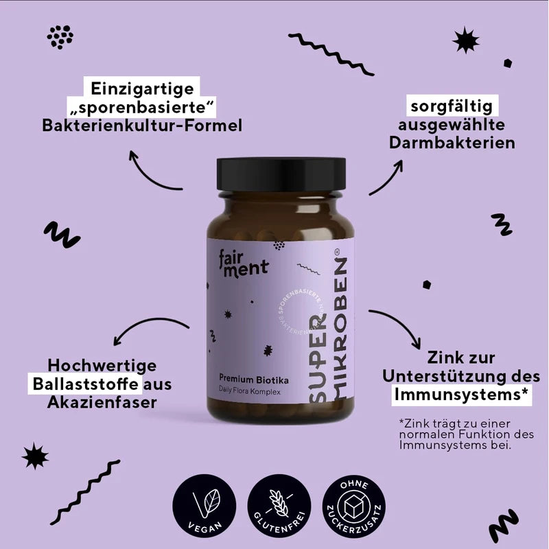 fairment SuperMikroben® - 60 Capsules per Glass | Vegan | + with Acacia Fibres and Zinc | Easy to Use | 1 x Glass