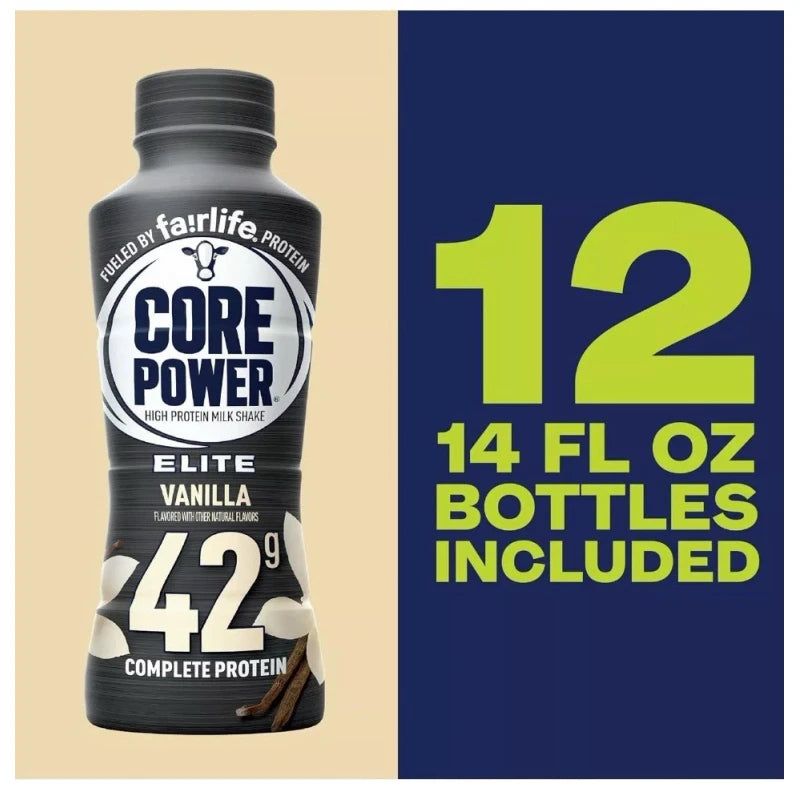 Premier Core Power Elite High Protein Shake, Vanilla, 42g Bottle, 14oz, 12 Pack