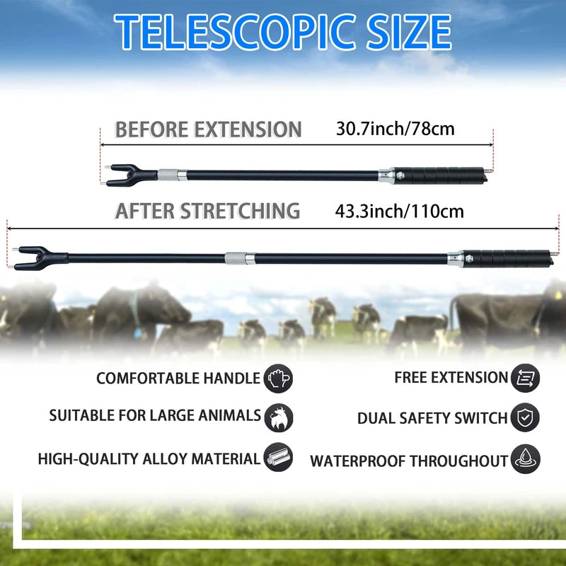 Kehail Retractable Aluminum Cattle Prod, 43.6" Waterproof Cattle Prod Stick, Rechargeable Electric Livestock Prod (1 Pack)