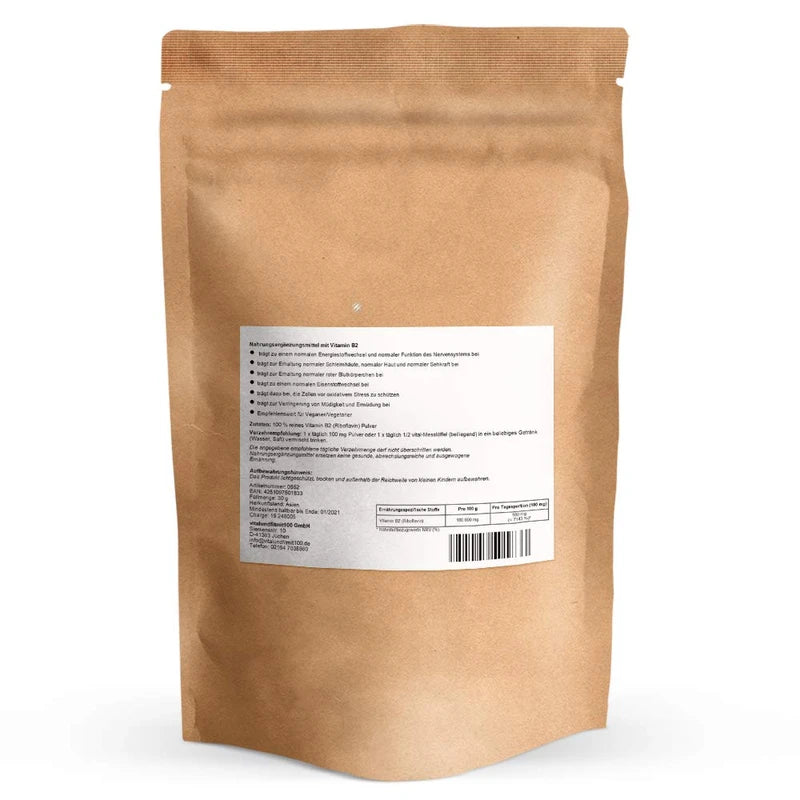 Vitamin B2 (Riboflavin) Powder - 30 g - in Tested Quality - 100% Vegan & Pure - Completely Pure without Residue - Gluten-Free, Lactose Free - No Additives and Additives
