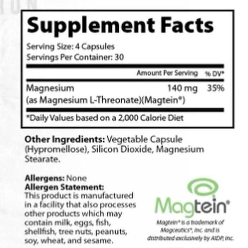 Ekko Magtein - Magnesium L Threonate 3rd Party Tested Edible Supplement - Servings: 240 caps / 60 servings, Magneisum Form: Magnesium L-Threonate (Magtein)