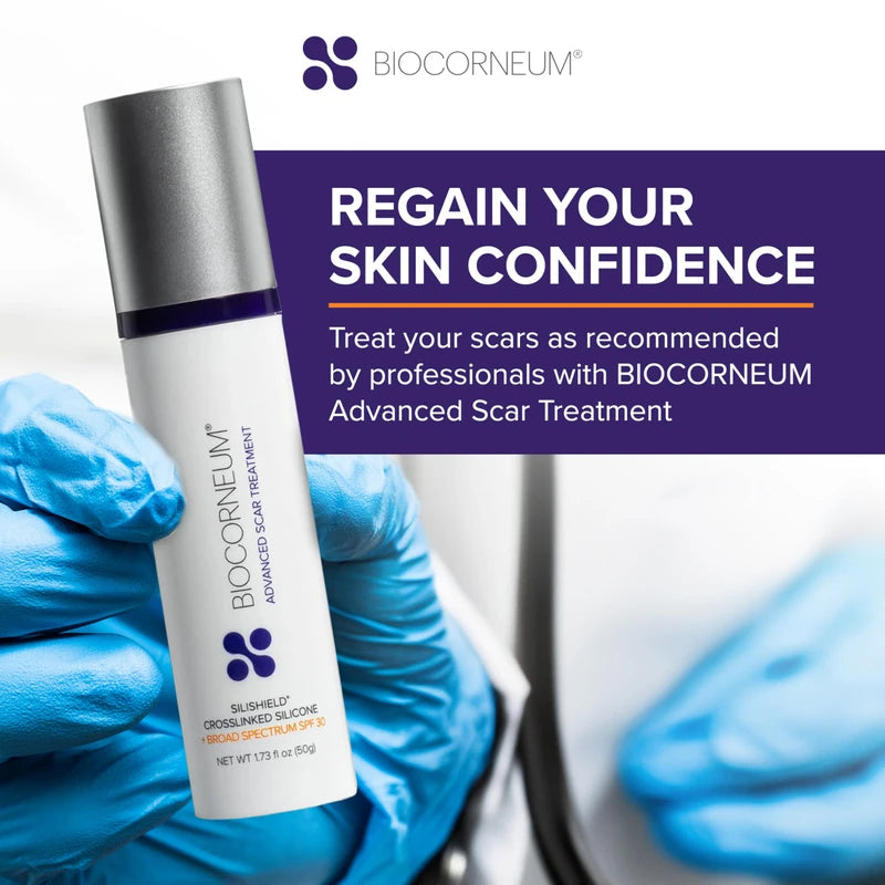 BIOCORNEUM Advanced Scar Treatment with Silishield? & SPF 30 50g C Made in the USA, Fast-Drying, Water-Resistant Silicone Scar Gel - Surgeon Recommended for New & Old Scars - Suitable for Children Over 6 Months