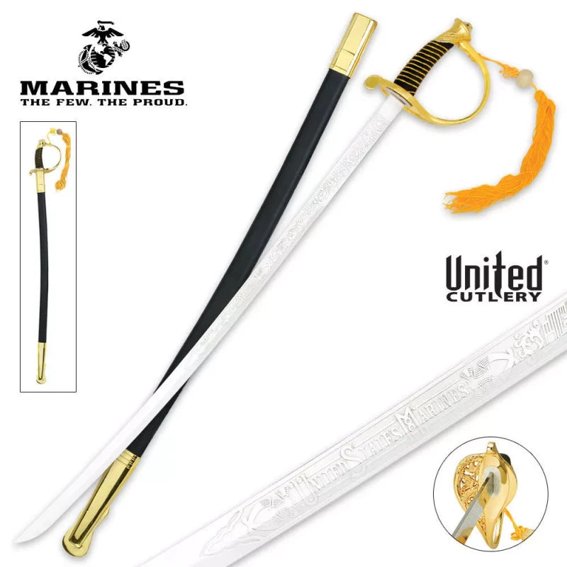 36" Marine Corps Ceremonial Gold Sword USMC Military Army Saber with Scabbard