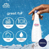 evian Sparkling Carbonated Natural Mineral Water 330ml Glass Bottle, Case of 20 Bottles