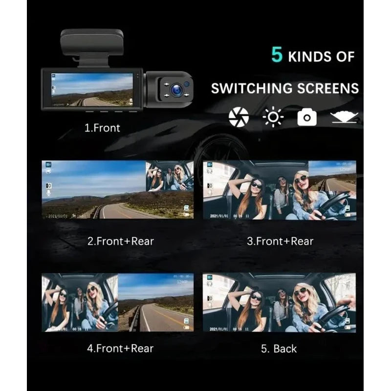 Dash Cam Front & Rear, Cardvr Video Dash Cam, 1 Count Mini Dash Cam for Car with 32GB SD Card, 3.16 Inch IPS Screen 1080P HD Camera with Dual Lens