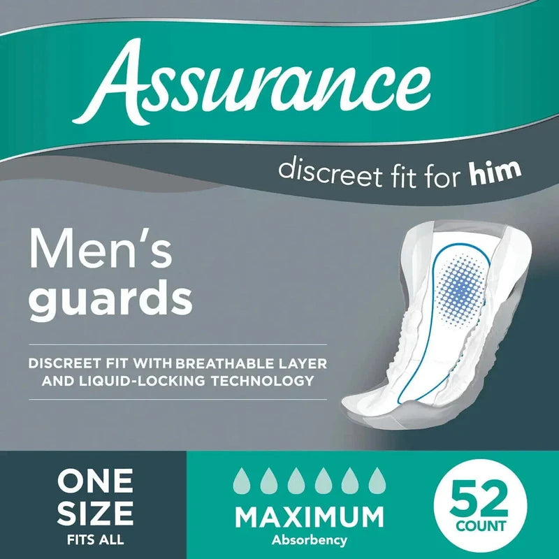 Assurance Men's Incontinence Bladder Control Guards, Maximum Absorbency, 52 Ct ✅