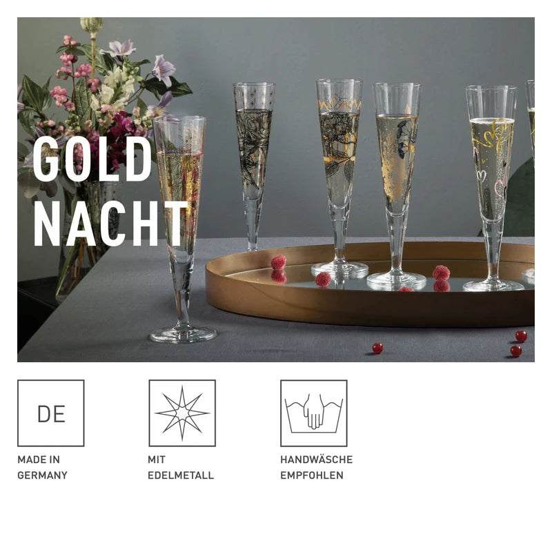 Ritzenhoff 6031004 Champagne Glass 200 ml - Goldnacht Duett F23 Series - 2 x Designer Piece with Real Gold - Made in Germany