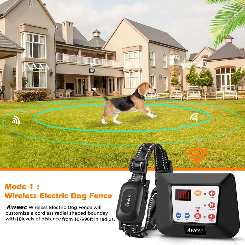 Aweec Wireless Dog Fence, Electric Fence with Dog Training Remote Control,Wireless Pet Containment System Outdoor, Adjustable Perimeter Dog Collar for Large,Medium,Small Dogs