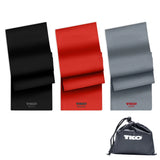TKO Resistance Bands Set 3-Pack - 3 Latex-Free Rubber Flat Exercise Bands in Light, Medium, and Heavy Resistance Levels for Physical Therapy, Stretching, Strength Training (3-Pack, Black/Red/Gray)