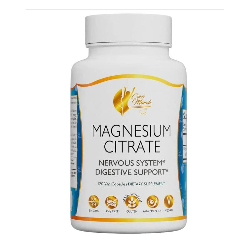Coco March Magnesium Citrate - Relaxation- Sleep - Nervous & Digestive System Support, Gluten Free, Soy Free, Dairy Free, Keto Friendly, Vegan, 800 mg per Serving, 120 Capsules