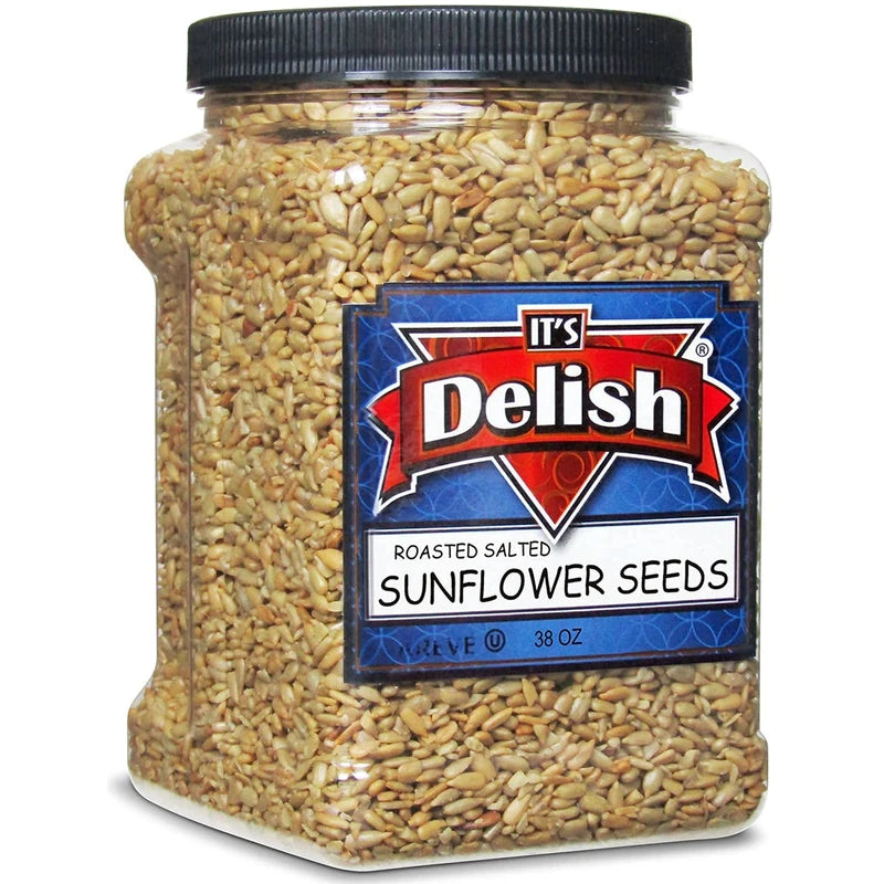 Gourmet Roasted Salted Sunflower Seeds by It's Delish, 38 Oz Jumbo Container (Jar) – Bulk Shelled Sunflower Seeds Kernels with Sea Salt – Crunchy Topping & Diet-Friendly Snack – USA Made, Vegan, Certified Kosherck