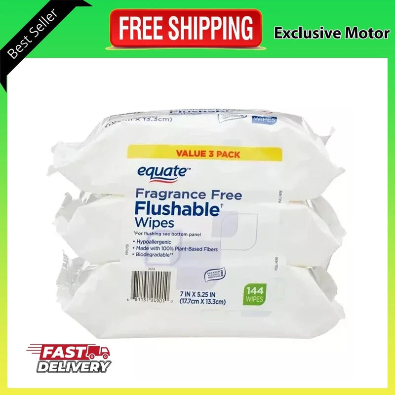 Equate Flushable Wipes, Fragrance Free, 3 packs of 48 wipes 144 Total Wipes