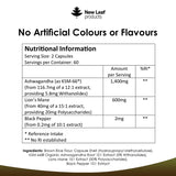 Ashwagandha KSM-66 and Lions Mane Capsules - High Strength 2000mg KSM-66 Ashwaghandha Root Extract and Lions Mane Mushroom Extract - 120 Vegan Capsules with Black Pepper - UK Made by New Leaf