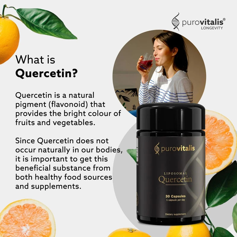 PUROVITALIS Liposomal Quercetin 125mg, 30 Servings (30 Vegan Capsules), High Purity Anti-ageing, Antioxidant Supplement