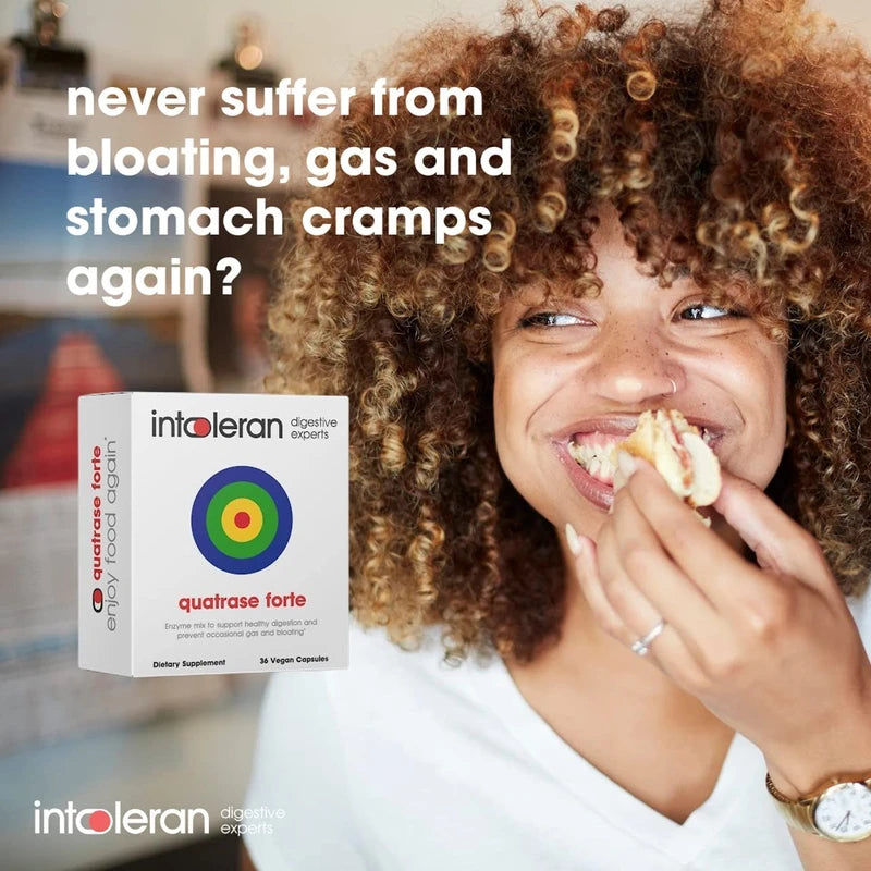 Intoleran Quatrase Forte for FODMAP Intolerance, Enzyme Mix to Support Healthy Digestion - 36 Vegan Capsules, White, 0.6 pounds