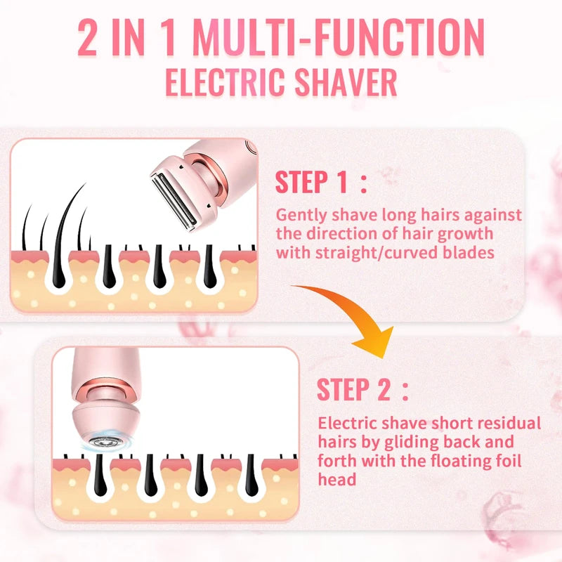 FHNUVB Dusk Razor for Women, Dusk Glide Pro 3.0 Shaver Waterproof Electric Shaver for Women, Silk Glide Pro Shaver 2 in 1 Wet & Dry for Leg Underarm Pubic Area Painless Hair Removal Removable Head