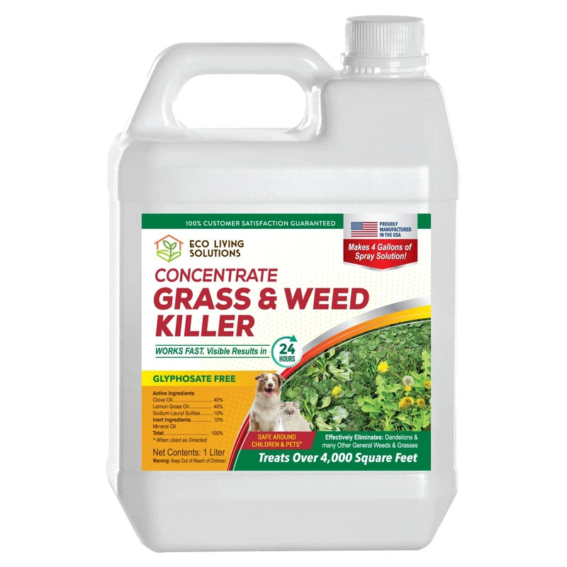Weed Killer Concentrate - Eco Living Solutions Weed Killer Spray | Pet Safe Weed Killer | Organic Weed and Grass Killer | Moss Killer | Crabgrass & Dandelion killer | Glyphosate Free herbicide (32 oz)