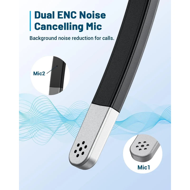 Bluetooth Headset with Microphone, Wireless Headset, Qualcomm Chip/ENC Noise Reduction Mic/Lightweight Comfort/20H Playtime/Multipoint, Stereo Single-Ear Headset for Laptop/Cell Phone/Tablet