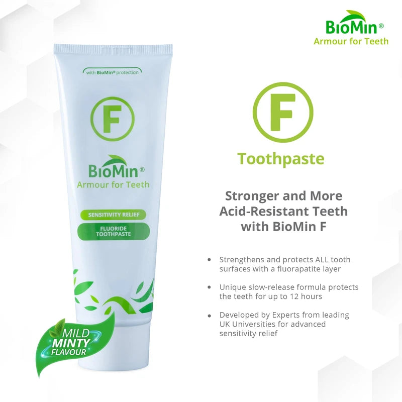 BioMin F Toothpaste - Helps Strengthen & Protect Enamel, Provide Relief to Sensitive Teeth - 75ml Mild Minty Flavour Fluoride Toothpaste for Adults & Kids - Suitable for Vegans, Not Tested on Animals