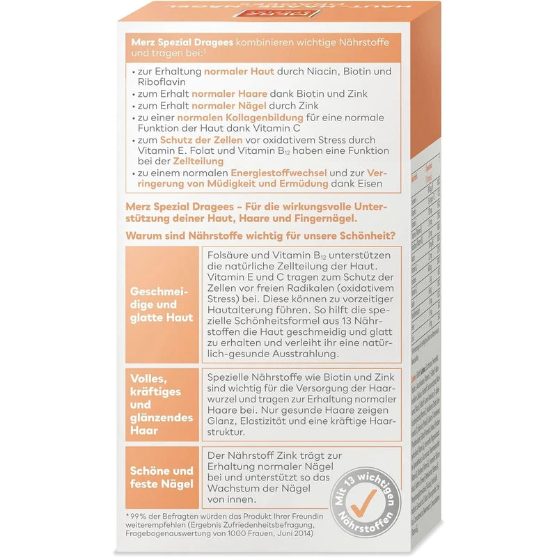 Merz Spezial Skin Hair Nails Dragees - 1 x 120 Tablets - Dietary Supplement with 13 Micro Nutrients for Radiant Skin, Shiny Hair and Firm Fingernail