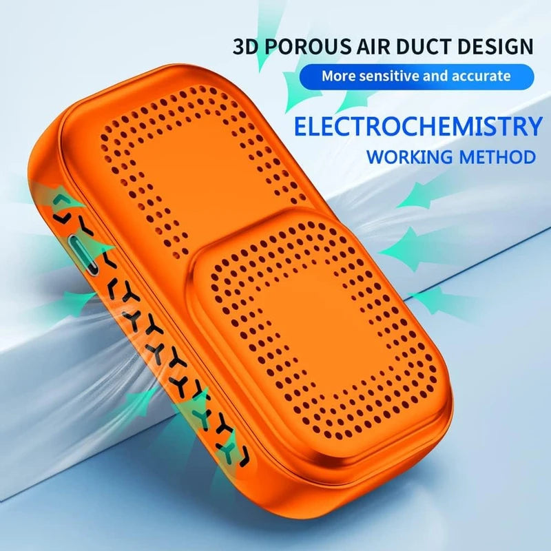 CEKKIENA [3-in-1] Carbon Monoxide Detector Portable Mini Air Quality Monitor with Lanyard & Kickstand Smoke Alarm CO Meter Temperature Humidity Sensor Built-in 1000mAh Battery Indoor/Outdoor (Orange)