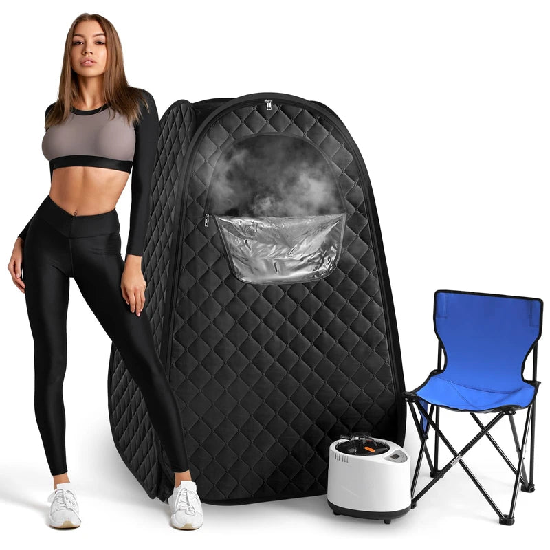 Single Person Sauna, Portable Steam Sauna Full Body for Home Spa, Sauna Tent with Steamer 2.6L 1000W Steam Generator, 90 Minute Timer, Chair, Remote Control Included(Black)