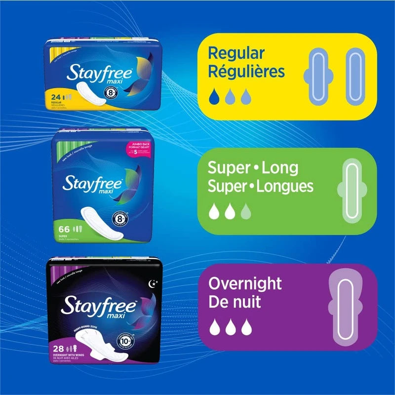 Stayfree Ultra Thin Super Long Pads with Wings For Women, Reliable Protection and Absorbency of Feminine Moisture, Leaks and Periods, 32 count