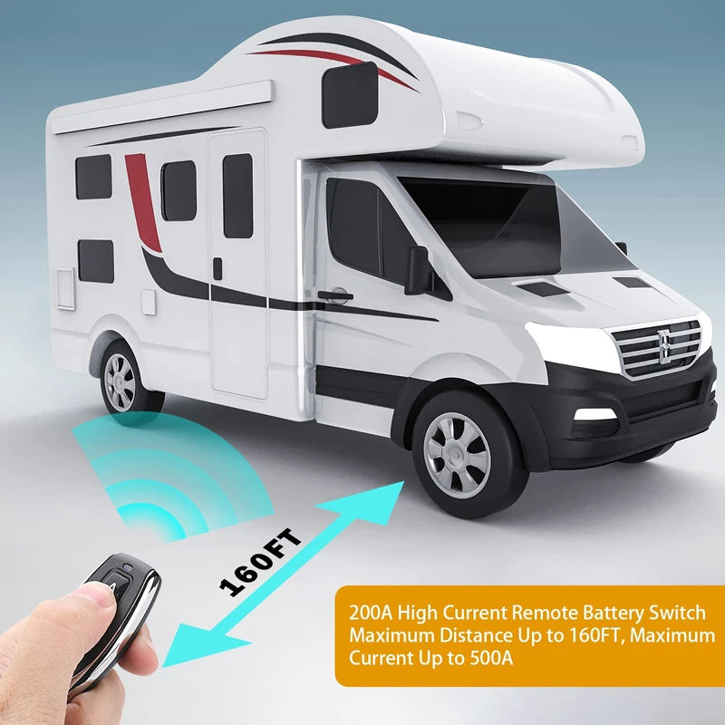 500A Starting 200A Rated Wireless Battery Disconnect Switch & 4 AWG 1FT Battery Cables Set, Remote Kill Switch for Car Truck DC12V Anti-Theft Prevent Battery Drain Battery Switch Isolator On Off