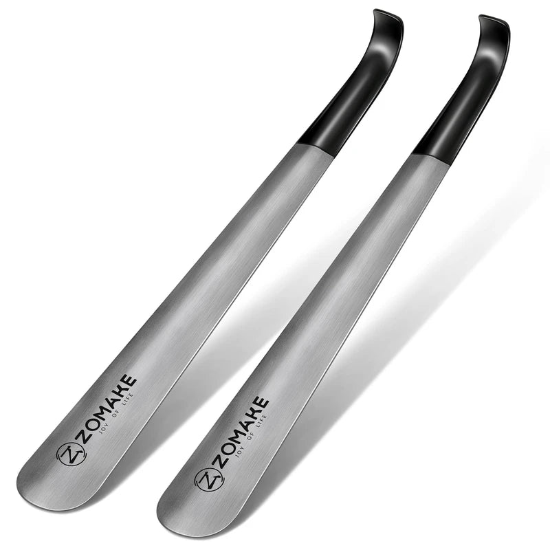 ZOMAKE Metal Shoe Horn Long Handle Shoehorn 2Pcs - Extra Long Shoe Horns for Seniors Men Women - 16.5 inch Stainless Steel Shoe Horn for Boots (Set of 2 Silver)