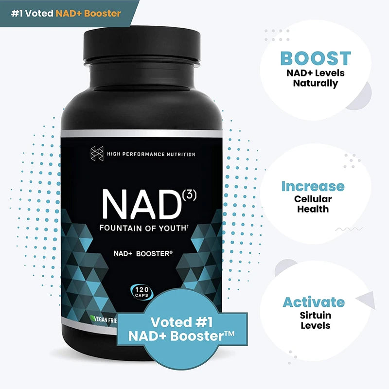 HPN Supplements NAD3 NAD+ Booster | Value Size 2 Month Supply | Clinically Proven & Independently Tested - Metabolic Repair | 311 mg per Serving - 120 Capsules