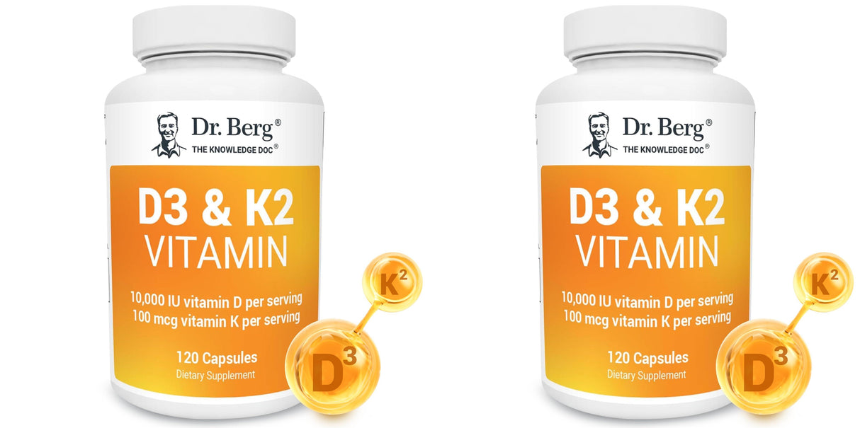 2 Pack Dr. Berg Vitamin D3 K2 w/MCT Powder - Includes 10,000 IU of Vitamin D3, 100 mcg MK7 Vitamin K2, Purified Bile Salts, Zinc & Magnesium for Ultimate Absorption - K2 D3 Vitamin Supplement - 120 Capsule