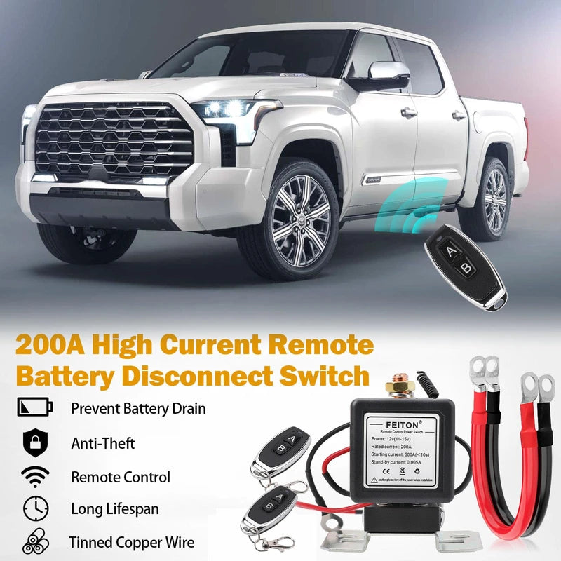 500A Starting 200A Rated Wireless Battery Disconnect Switch & 4 AWG 1FT Battery Cables Set, Remote Kill Switch for Car Truck DC12V Anti-Theft Prevent Battery Drain Battery Switch Isolator On Off
