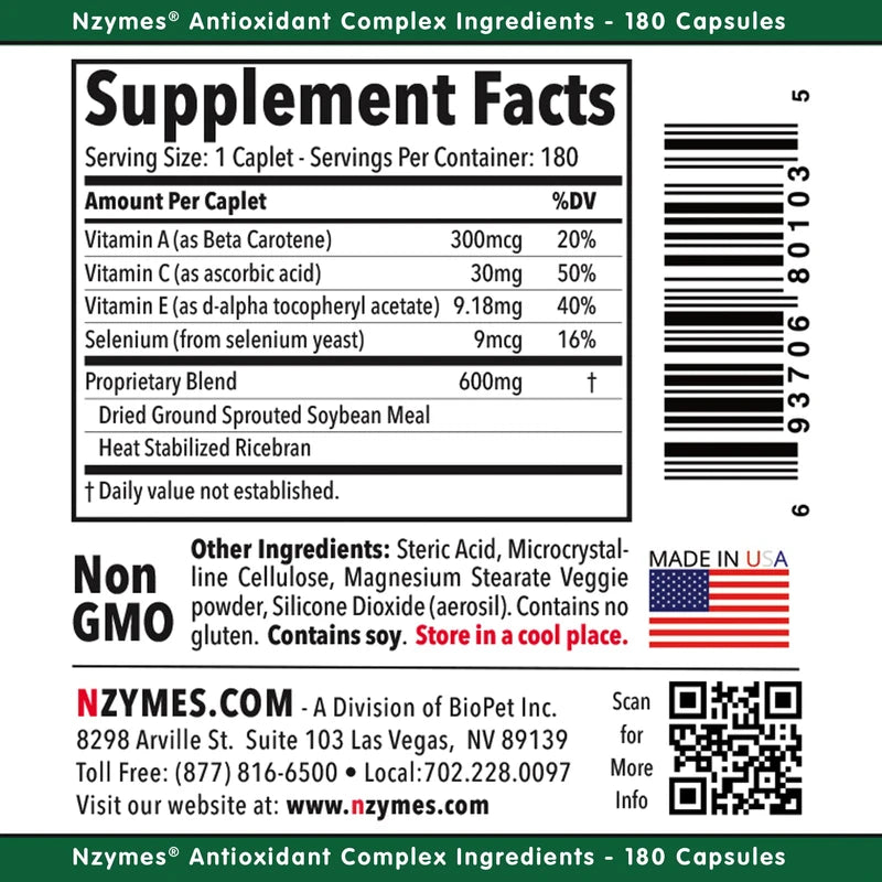 Nzymes® Antioxidant Complex for People of All Ages. Powerful antioxidant Formula for Today's Environmental Challenges. - 720 Count - Made in The USA