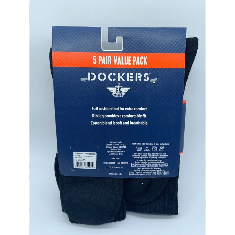 DOCKERS NEW 5 PAIR PACK DOCKERS SMART 360 FLEX MENS SPORT CREW SOCKS BLACK SIZE 6-12