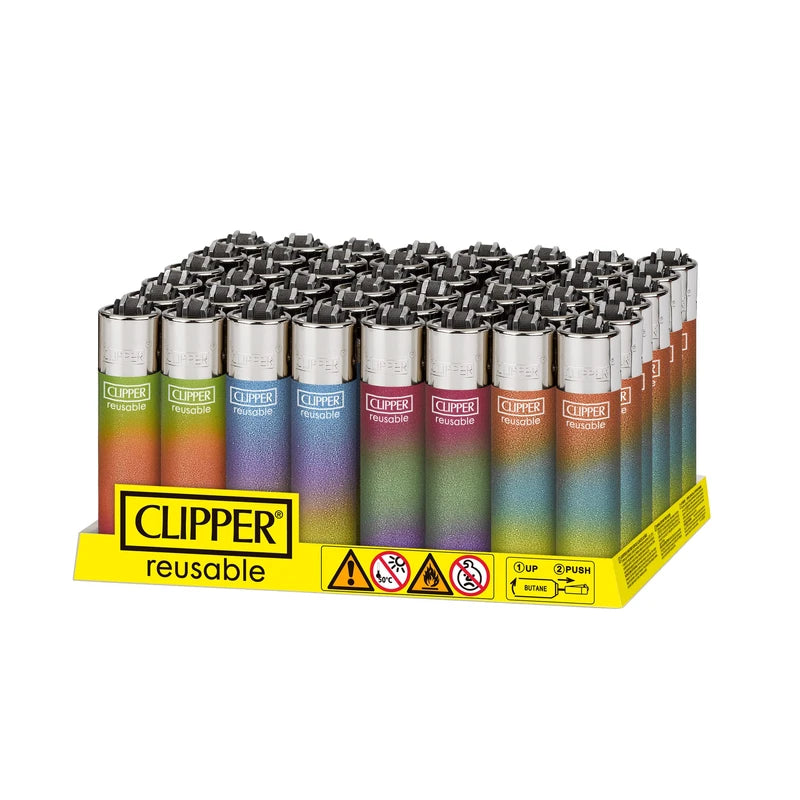 Clipper - Classic Large Reusable Lighter - Iconic Premium Refillable Lighters Bulk Pack - Replace Butane, Flint, and Spark Wheel for Unlimited Lights - 48 Pack - Triple Gradient