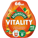 Robinsons Set of Different Flavours Squash Drinks (Raspberry, Strawberry & Acai with VitaminB6, Orange & Guava, Peach Mango & Passion Fruit , Lemon, Lime & Ginseng) 4 X 66ml