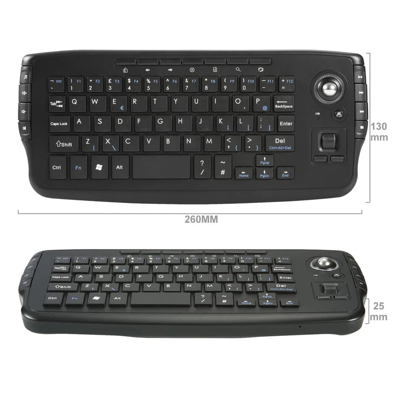 Fonicer [Updated] Multimedia 2.4Ghz Wireless Mini Keyboard with Trackball Mouse Scroll Wheel for PC/Mac/Android Tv Box, Remote Controller,X Structure，QWERTY UK Layout