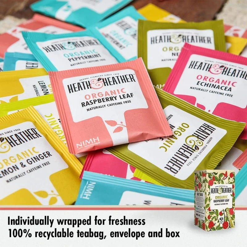 Heath & Heather Organic Raspberry Leaf Teabags | Individually Wrapped Caffeine-Free Herbal Tea Infusion Blend for Pregnancy | 1 Pack of 20, Total 20 Tea Bags
