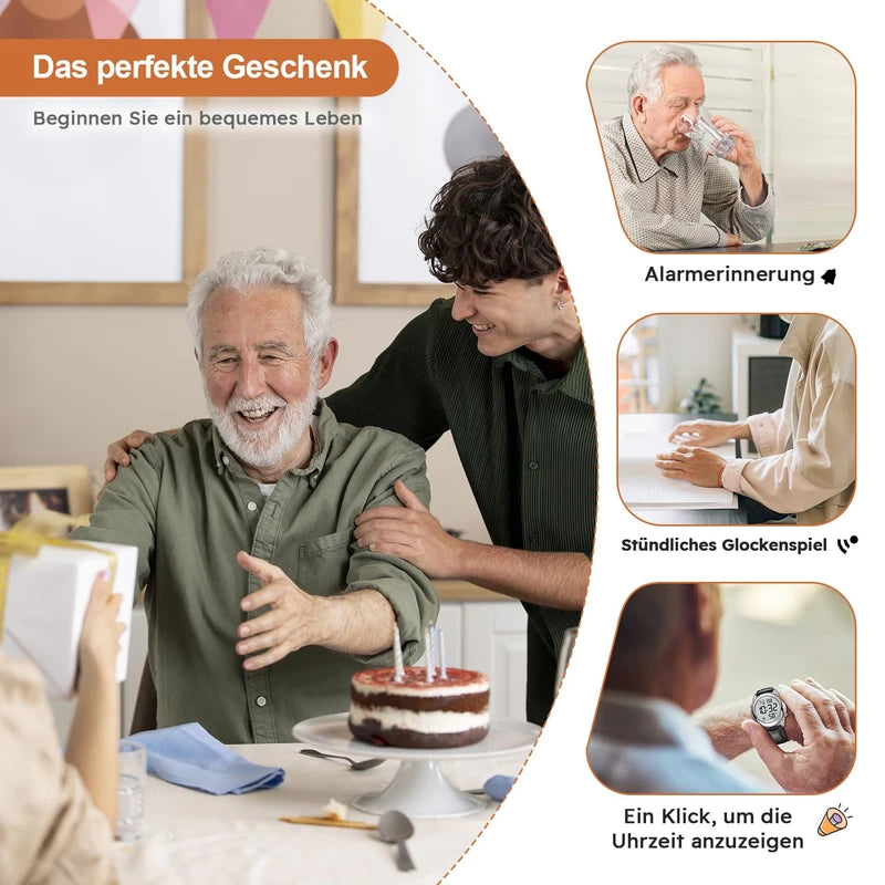 Hearkent Talking Clock Visually Impaired Radio-Controlled Clock German Voice LCD Large Number Easy to Read Senior Watch for Seniors Blind Clock, black, Strap.