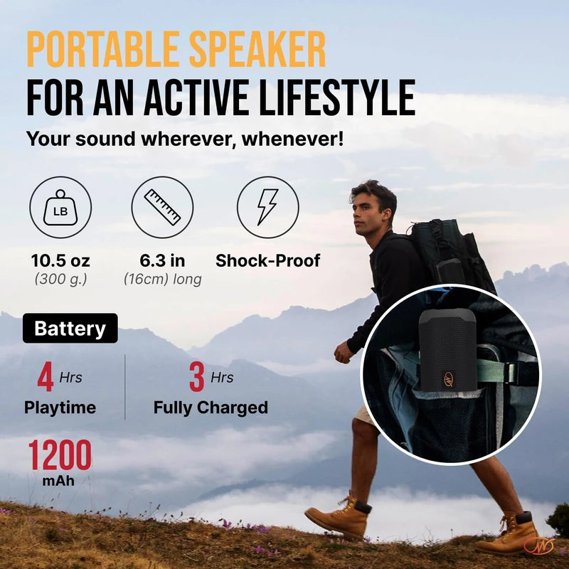 WallaSound Bluetooth Speaker & FM Radio - IPX5 Waterproof Portable Wireless Speaker with BT 5.1, Stereo Sound, Micro SD Card MP3 Player, TWS Pairing & Built-in Mic for Home, Outdoors, Travel