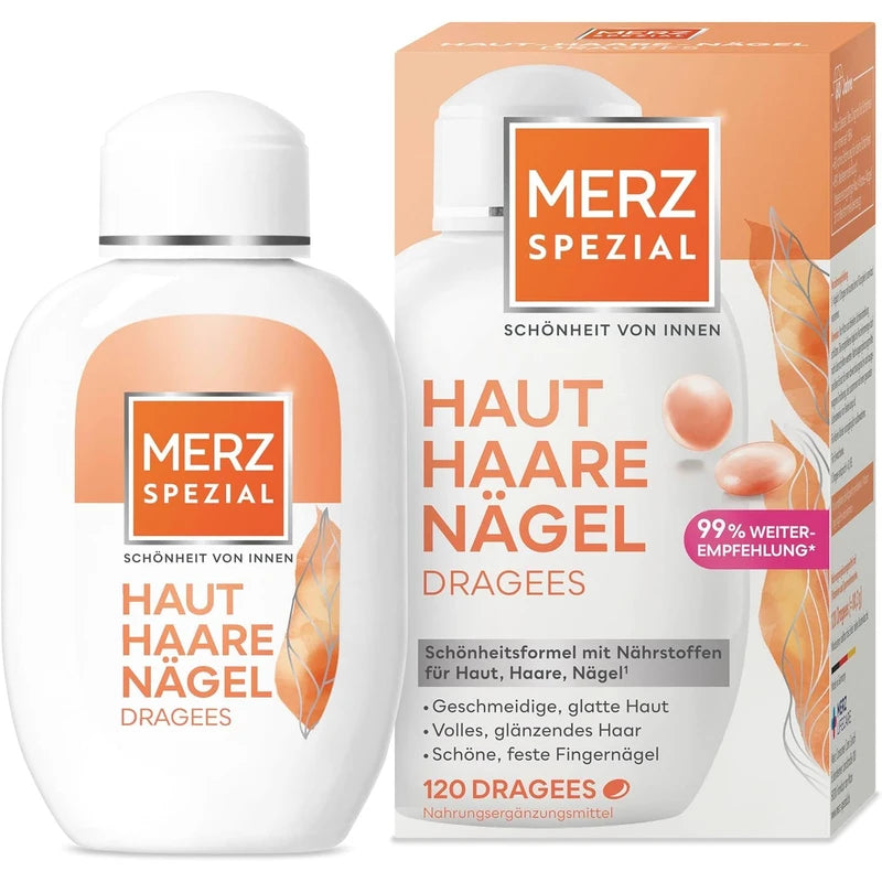 Merz Spezial Skin Hair Nails Dragees - 1 x 120 Tablets - Dietary Supplement with 13 Micro Nutrients for Radiant Skin, Shiny Hair and Firm Fingernail