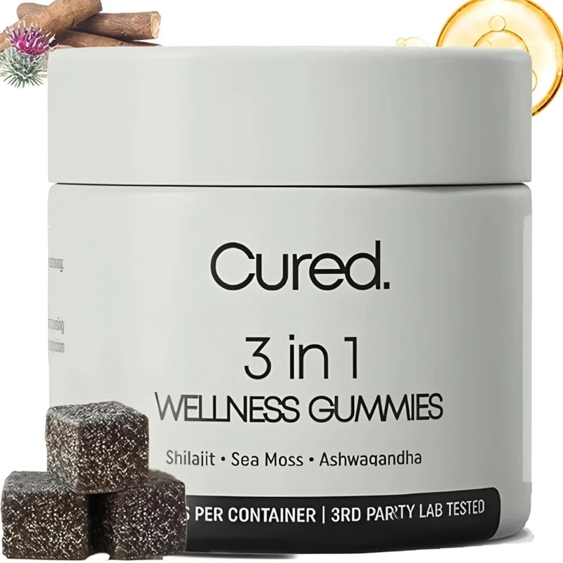 KANBHE Cured 3 in 1 Gummies, Shilajit Gummie, Cured 3 in 1 Shilajit Gummies for Men, Natural Energy Boost, Gummie for Men, 30 Day Supply Per Bottle
